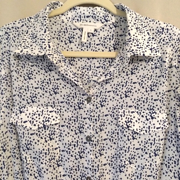 🎁NWOT BCBGeneration Navy/White, Long Sleeve, Elastic Waist, Classic Mini Dress - Picture 4 of 16